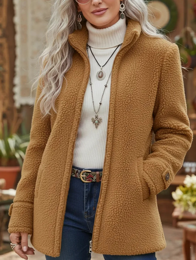 Women's Sherpa Fleece Jacket - Zip Up Teddy Coat with Pockets - Cozy Winter Outwear - Image 8