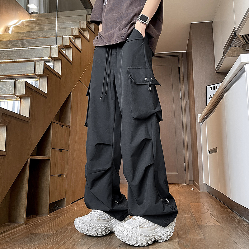 Men's Wide-Leg Cargo Pants – Streetwear Baggy Drawstring Trousers with Multi-Pocket Design - Image 3