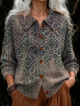 Women's Plaid Knit Button-Down Shirt Sweater — Retro Flannel-Style Cardigan with Ribbed Cuffs & Hem - Image 6