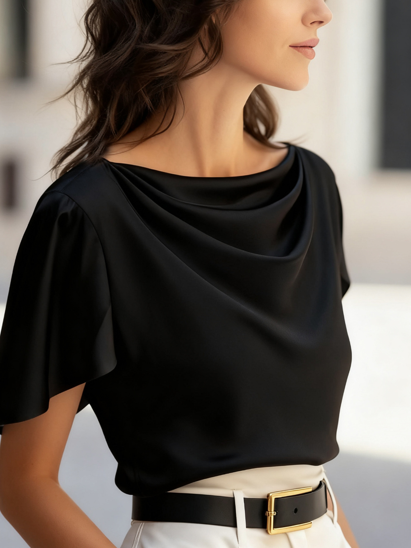Women's cowl neck split sleeve satin blouse - Image 4