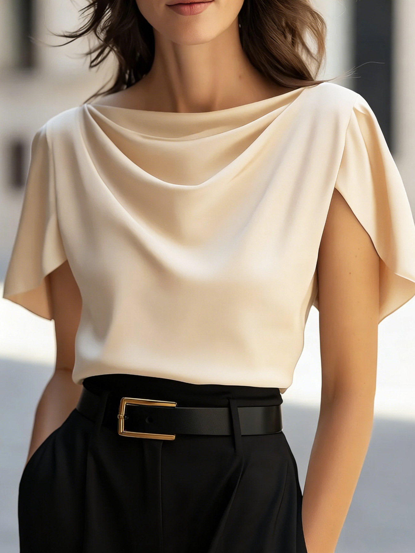 Women's cowl neck split sleeve satin blouse - Image 3