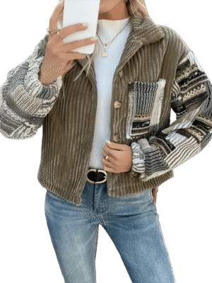 Womens Corduroy Jacket – Stylish Army Green Button-Up Casual Shacket for Fall