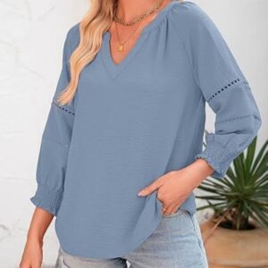 Women’s V Neck Puff Sleeve Blouse – Refined Casual Loose Fit Top