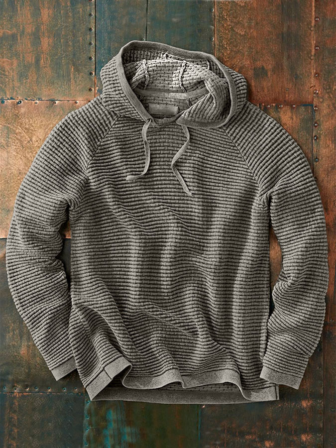 Men's Textured Waffle-Knit Pullover Hoodie – Lightweight Raglan Sleeve Sweatshirt - Image 8
