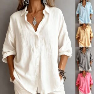 Serene Linen-Textured Button Down Blouse | Refined Effortless Elegance