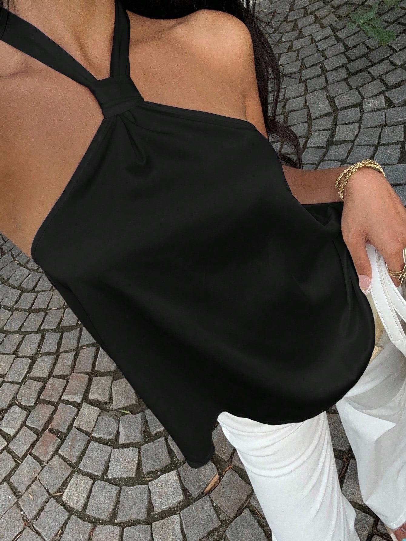 Chic Halter Neck Polka Dot Top — Flowy Backless Cami - Image 7