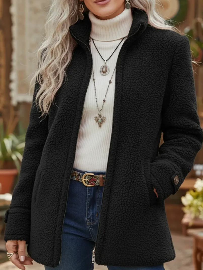 Women's Sherpa Fleece Jacket - Zip Up Teddy Coat with Pockets - Cozy Winter Outwear - Image 3