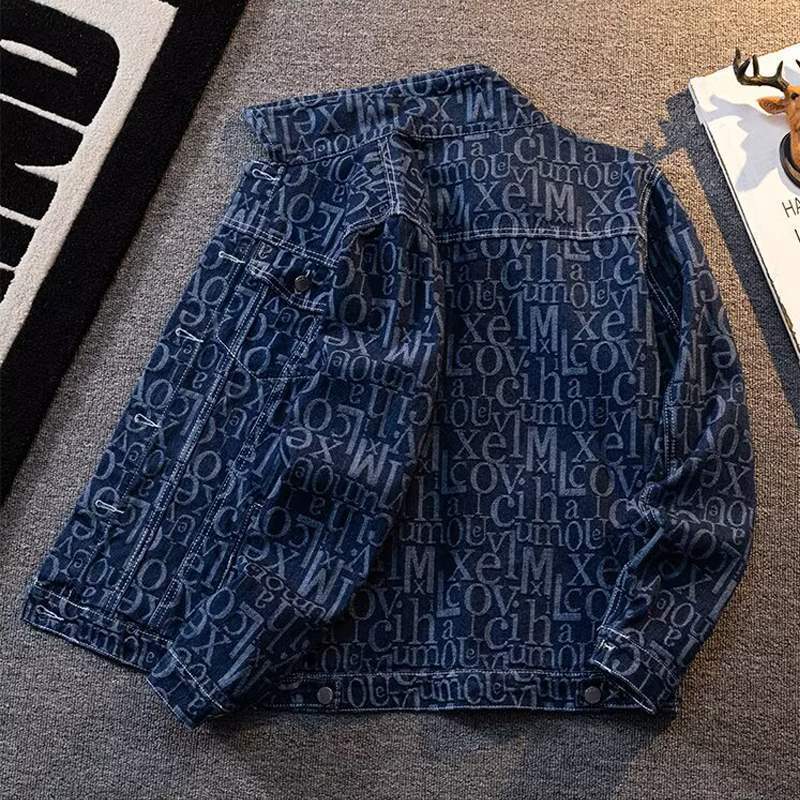 Men's Graffiti Letter-Print Denim Jacket – Loose Fit Streetwear Jean Coat - Image 2