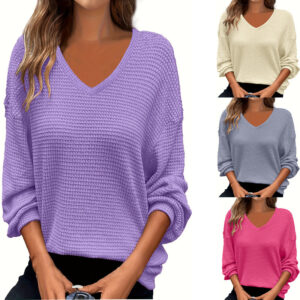 Women’s Waffle Knit Pullover – Elegant Plus Size 1-Piece Essential