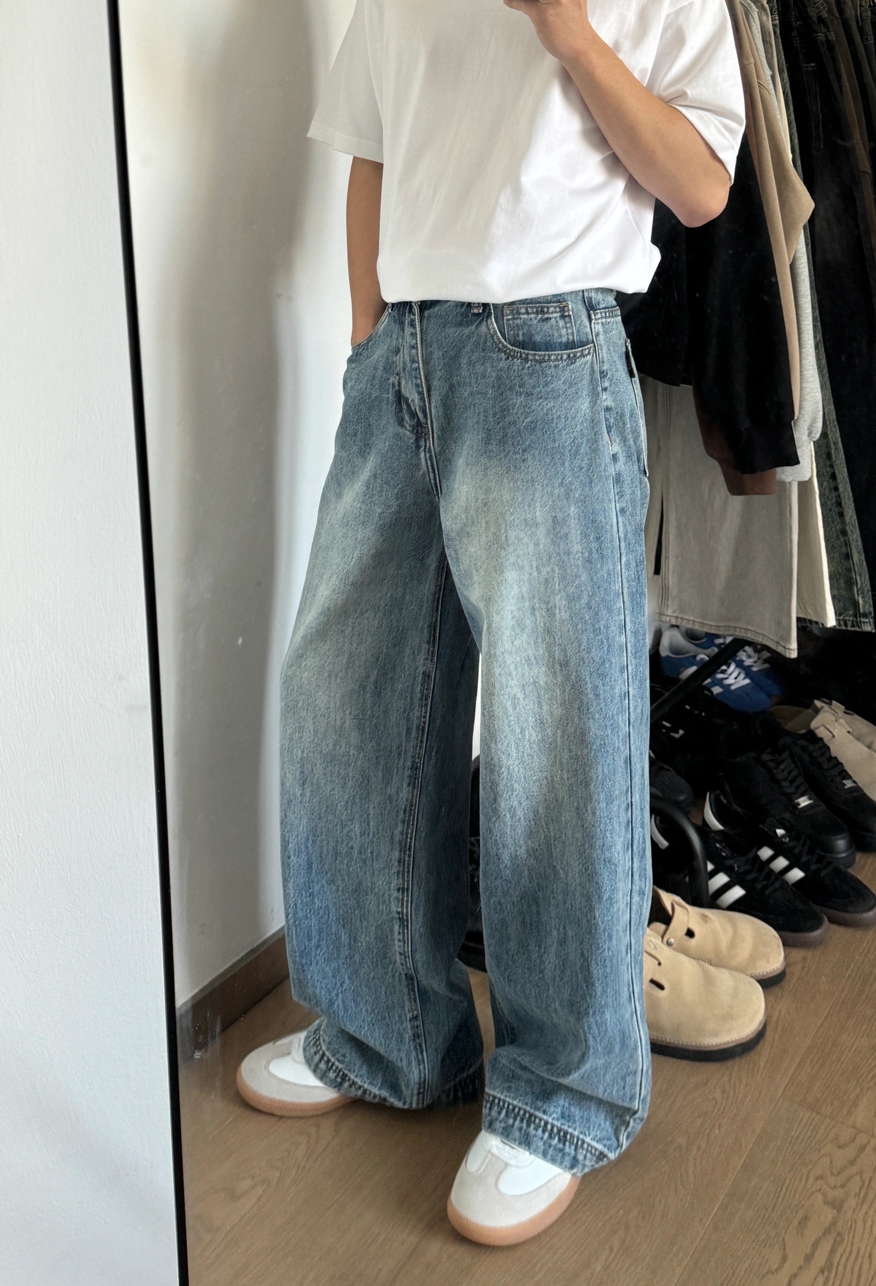 Men's Retro Baggy Wide-Leg Jeans - Relaxed Fit Vintage Wash Denim Pants - Image 6