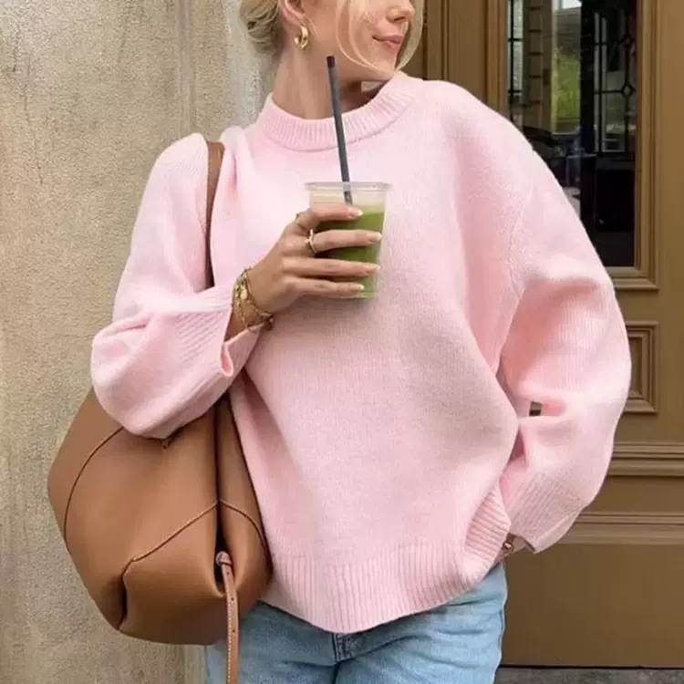 Women's Oversized Crew Neck Wool Knit Sweater - Image 2