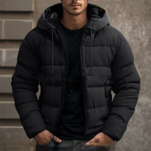 Men’s Essential Hooded Puffer Jacket – Lightweight Quilted Winter Coat – Casual Slim-Fit Bubble Jacket for Outdoor Leisure