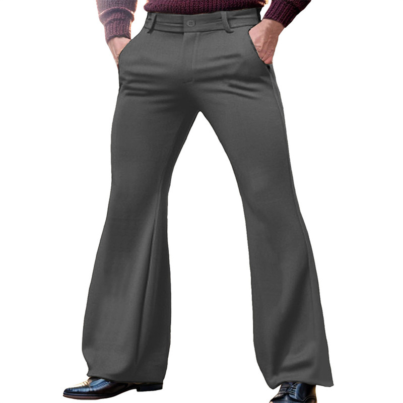 Men's Vintage 70s Style Flare Leg Dress Pants – Slim Fit Bell Bottom Formal Trousers – Business Professional Woven Slacks - Image 4