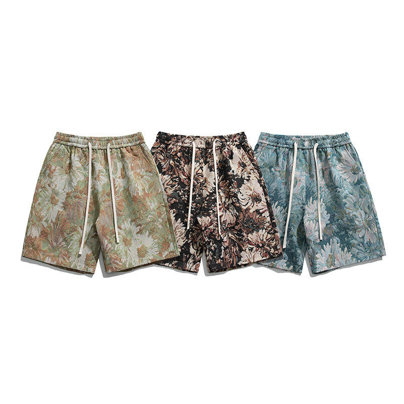 Men's Floral Tapestry Shorts | Retro Boho Drawstring 5" Inseam Casual Shorts | Summer Streetwear - Image 2