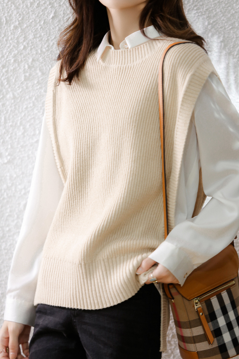 Women's Ribbed Knit Sweater Vest — Oversized Cozy Layering Pullover - Image 4