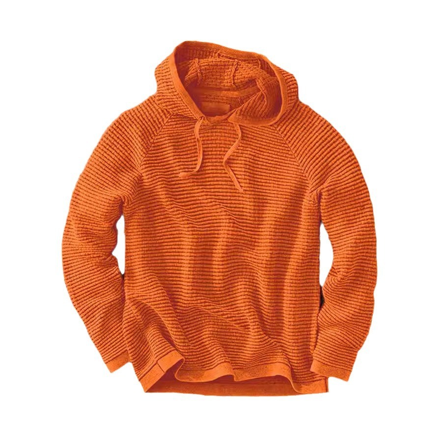 Men's Textured Waffle-Knit Pullover Hoodie – Lightweight Raglan Sleeve Sweatshirt - Image 3