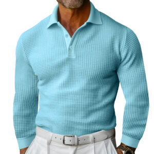 Men's Long Sleeve Waffle Knit Polo - Slim Fit Textured Button-Down Golf Shirt