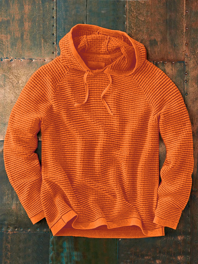 Men's Textured Waffle-Knit Pullover Hoodie – Lightweight Raglan Sleeve Sweatshirt - Image 4