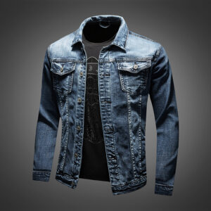 Men's Distressed Denim Jacket - Classic Blue Trucker