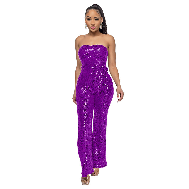 Women's Glitter Sequin Tube Top Wide-Leg Jumpsuit — Party & Formal Occasion - Image 8