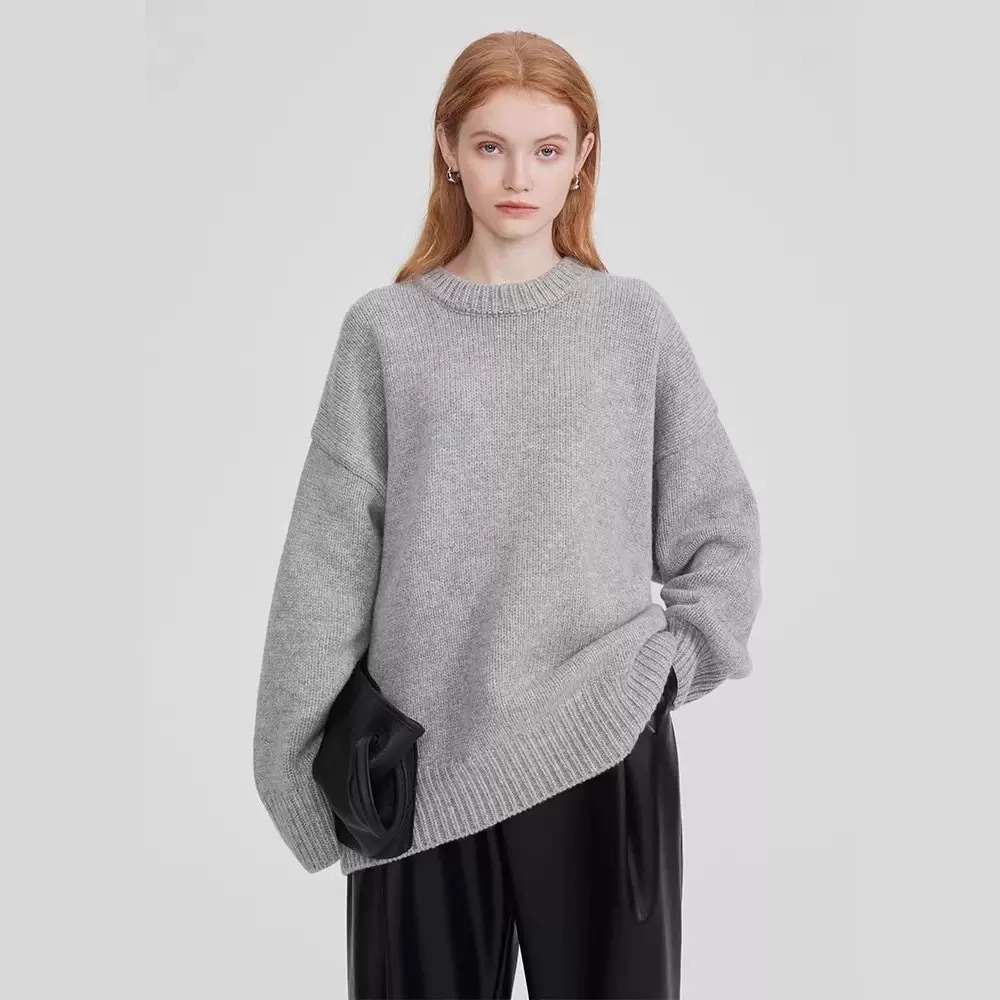 Women's Oversized Crew Neck Wool Knit Sweater