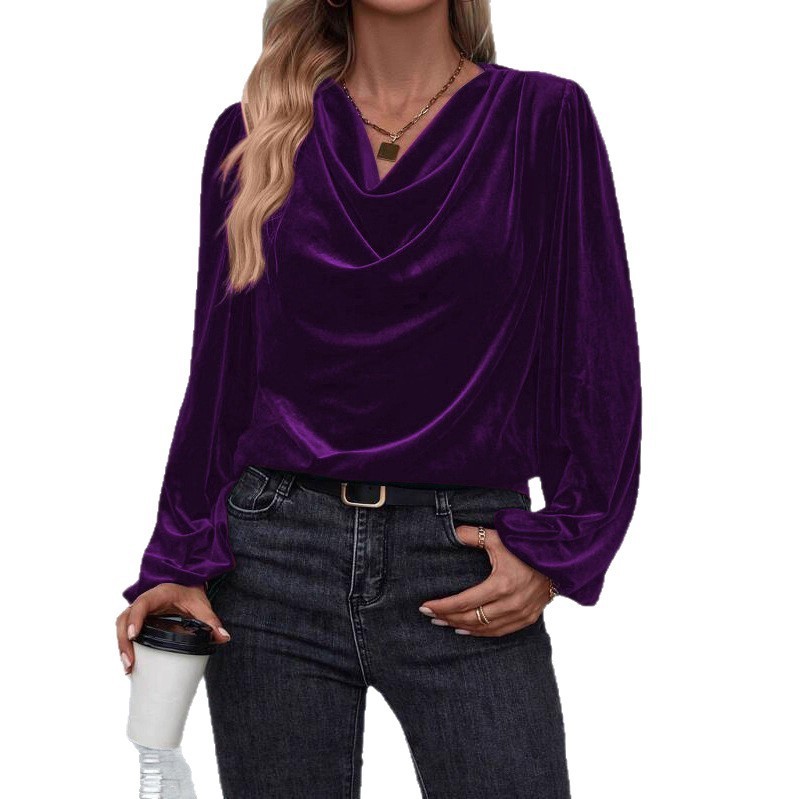 Velvet Cowl Neck Blouse: Elegant Comfortable Top - Image 5