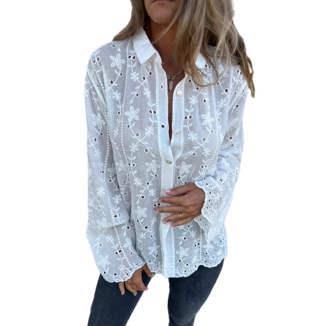 Must-Have Women's Floral Embroidered Eyelet Blouse — Romantic Ruffle Trim, 2 Colors - Image 6