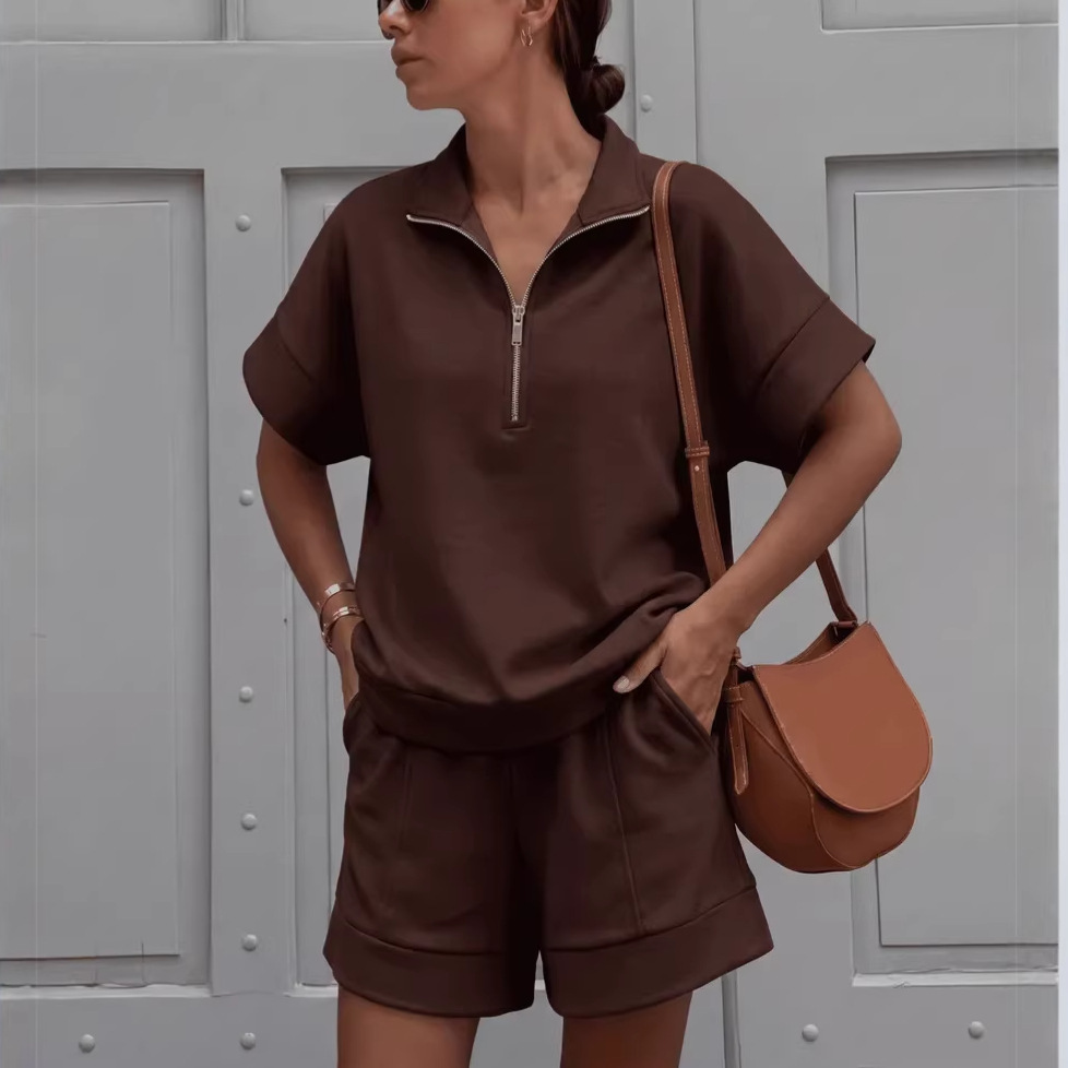 Women's 2-Piece Short Set | Half-Zip Casual Tracksuit Outfit - Image 5