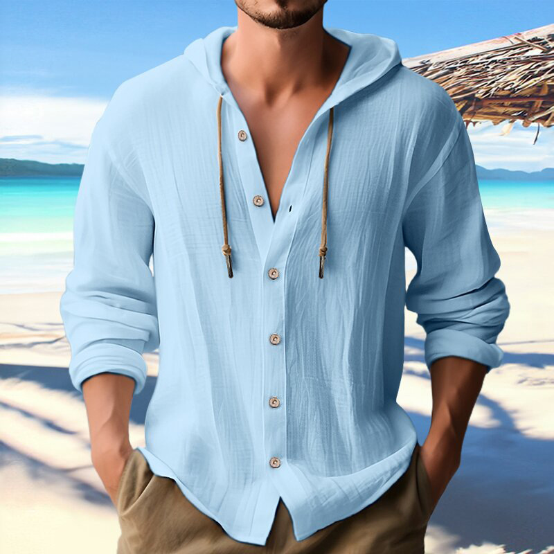 Men's Linen Hooded Button-Down Shirt | 5 Colors, Beach Resort Top - Image 7