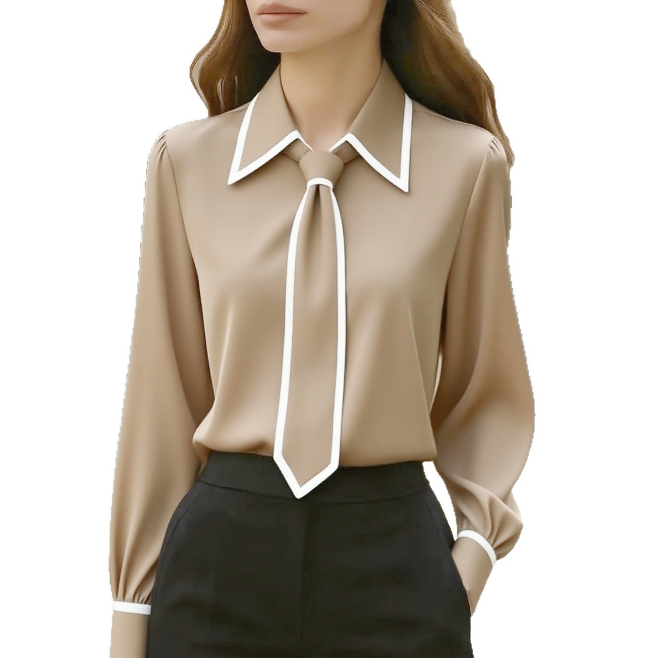 Women’s Elegant Work Blouse – Trendy Long Sleeve Office Top - Image 3