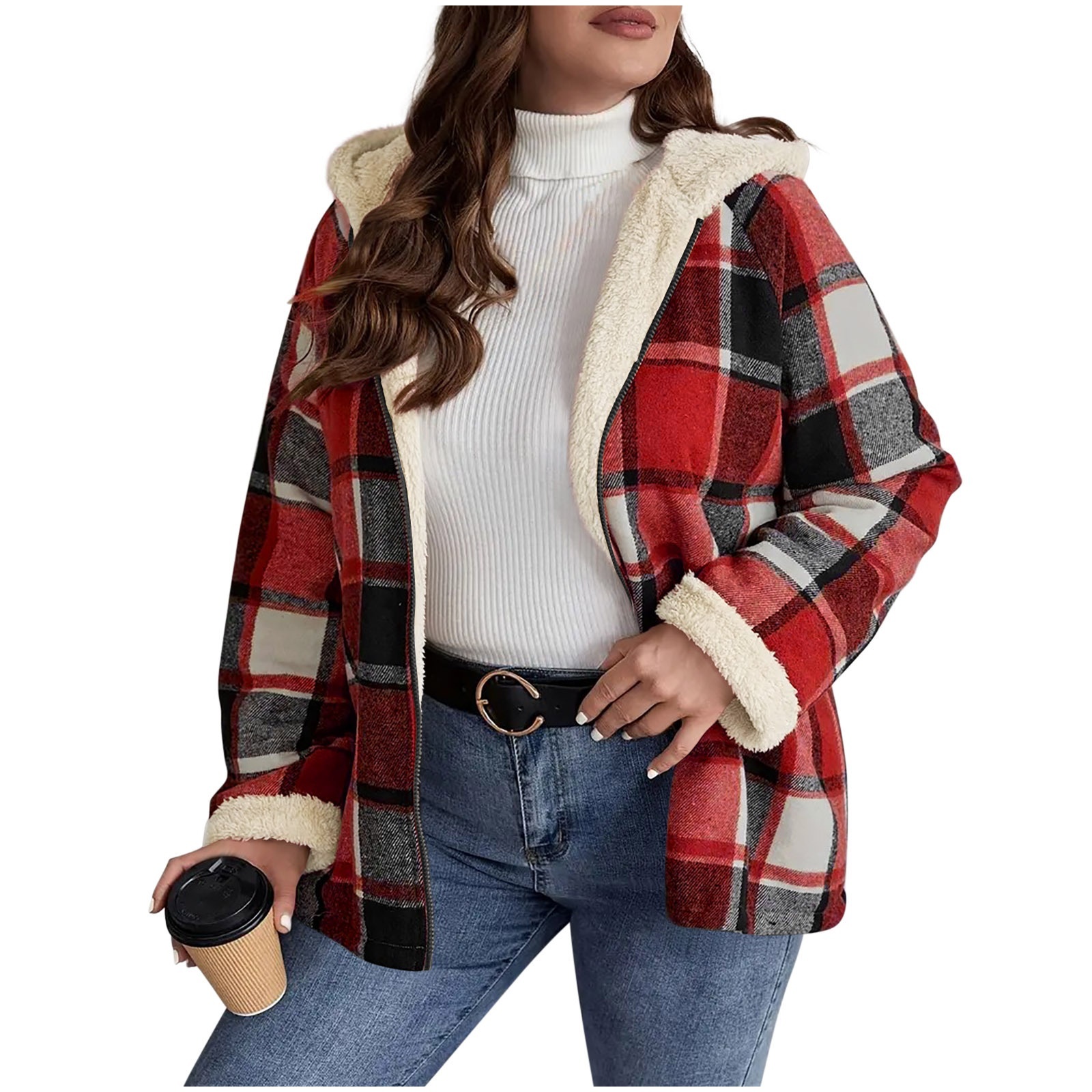 Sherpa Lined Jacket Women - Cozy Plaid 6 Colors - Image 7