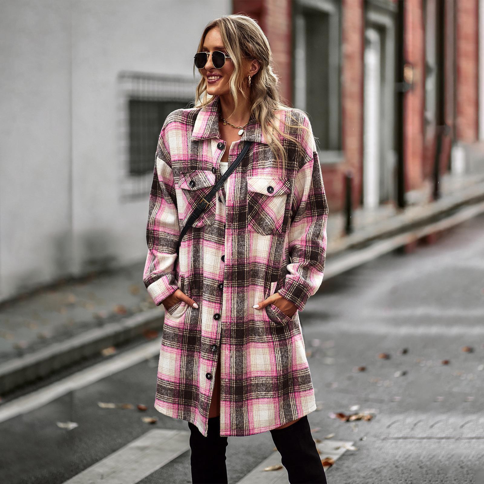 Women's Long Plaid Shirt Jacket - Image 10