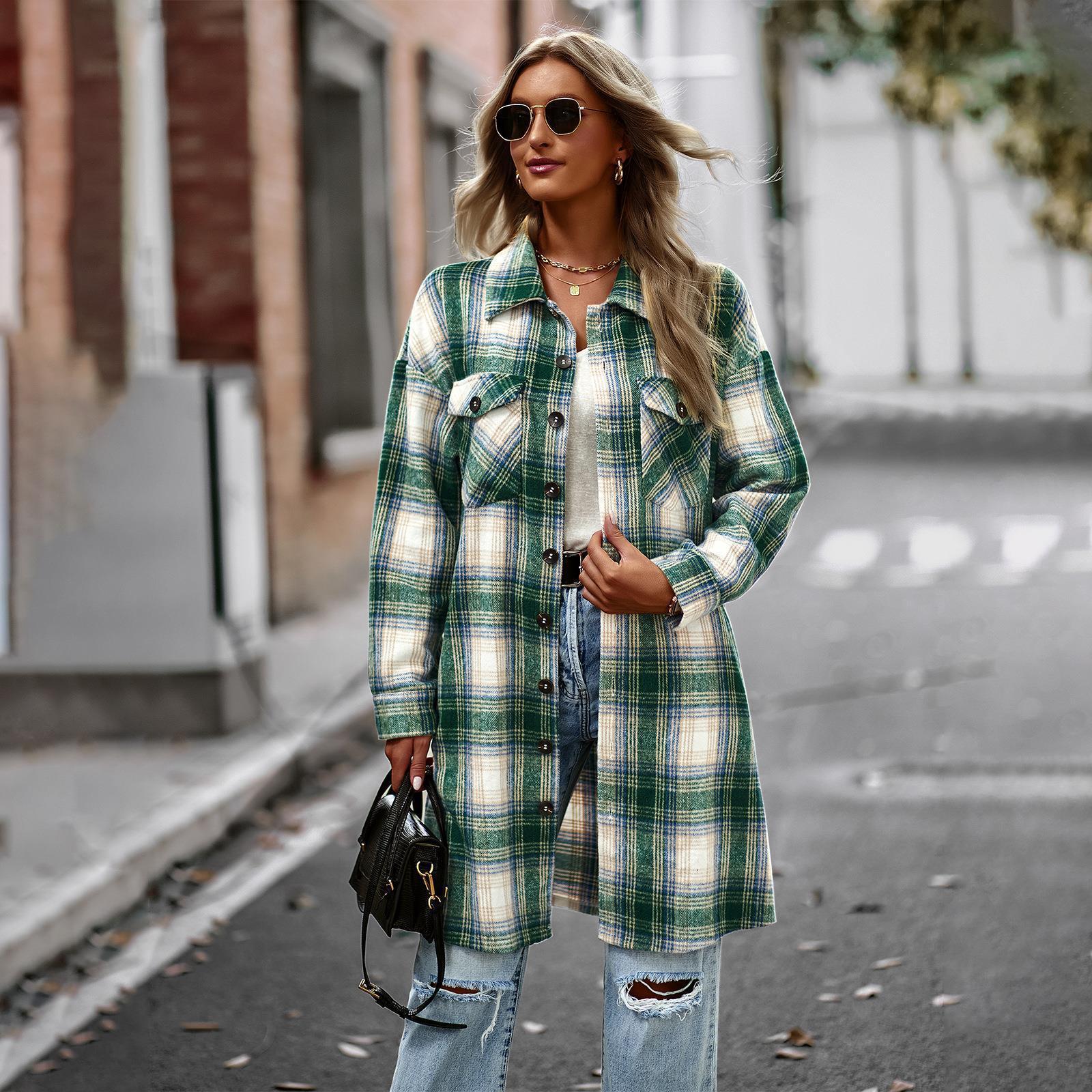 Women's Long Plaid Shirt Jacket - Image 2