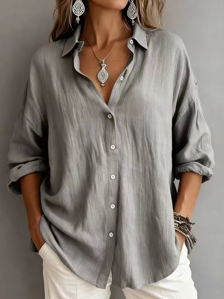 Serene Linen-Textured Button-Down Blouse | Refined Effortless Elegance - Image 6