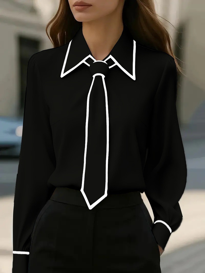 Women’s Elegant Work Blouse – Trendy Long Sleeve Office Top - Image 9