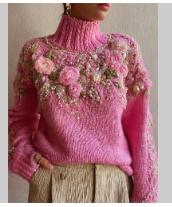 Breathtaking Women's 3D Floral Embellished Knit Sweater | 9 Sizes, Turtleneck - Image 7