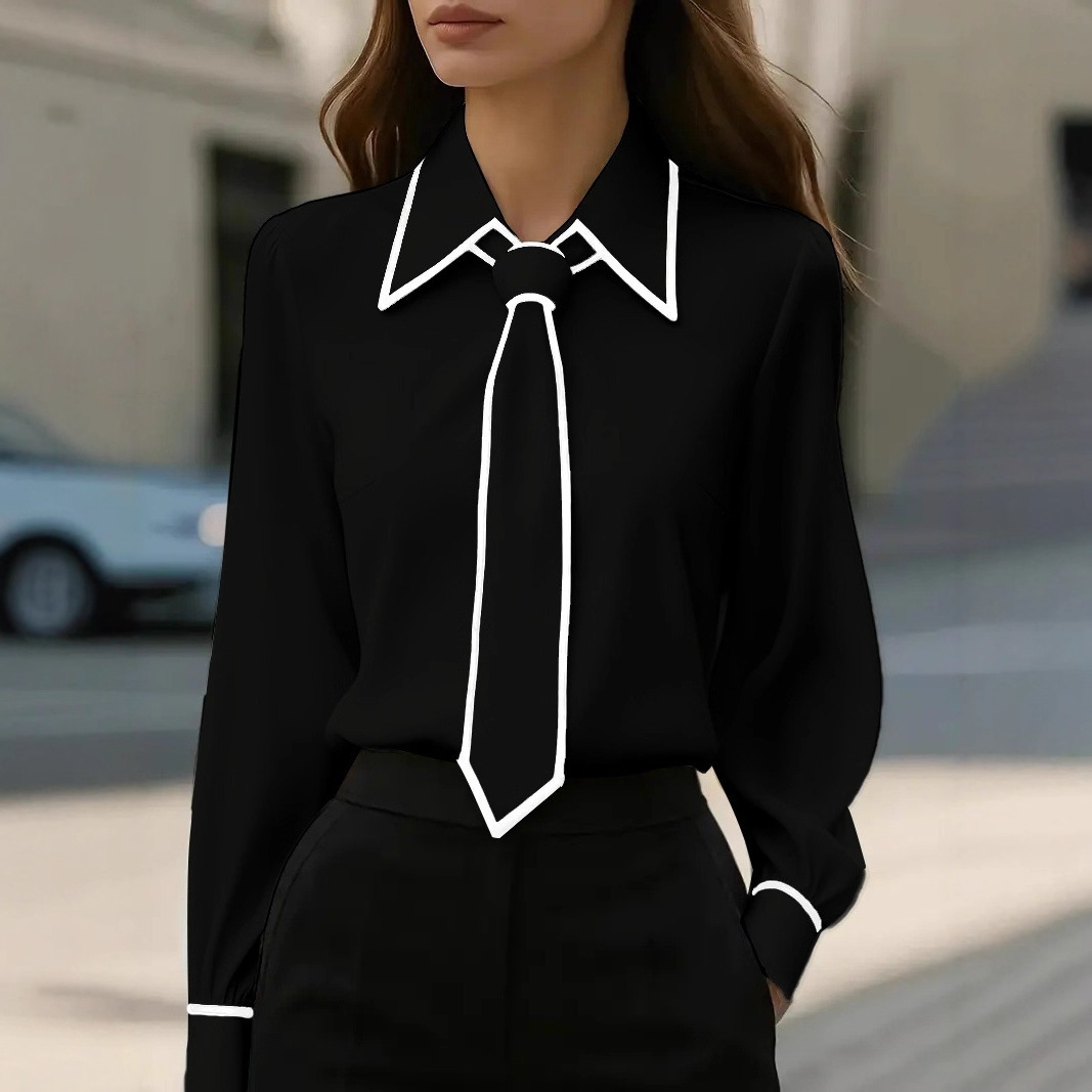 Women’s Elegant Work Blouse – Trendy Long Sleeve Office Top - Image 2