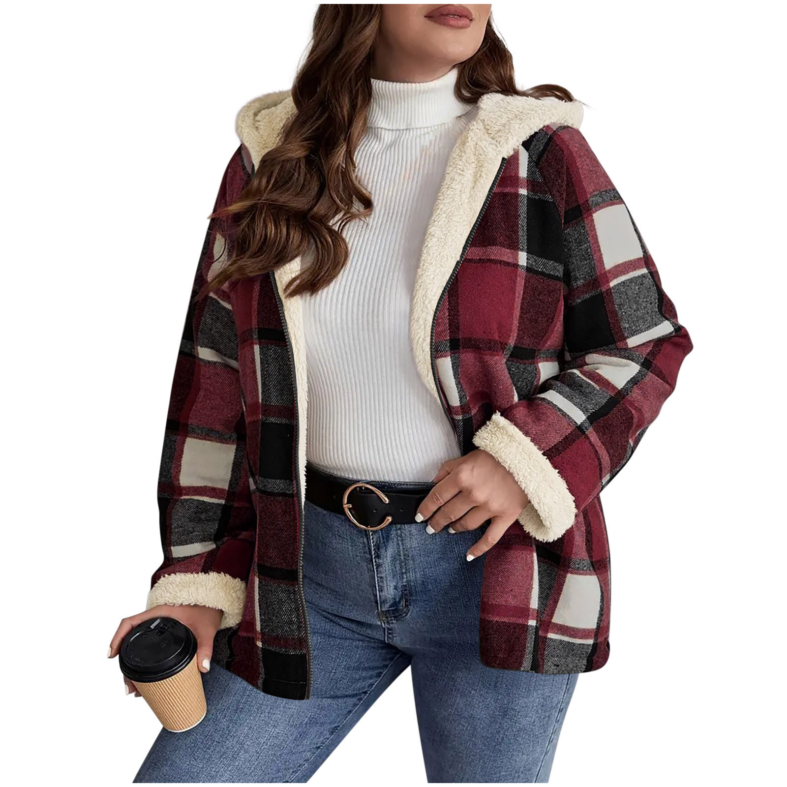 Sherpa Lined Jacket Women - Cozy Plaid 6 Colors - Image 4