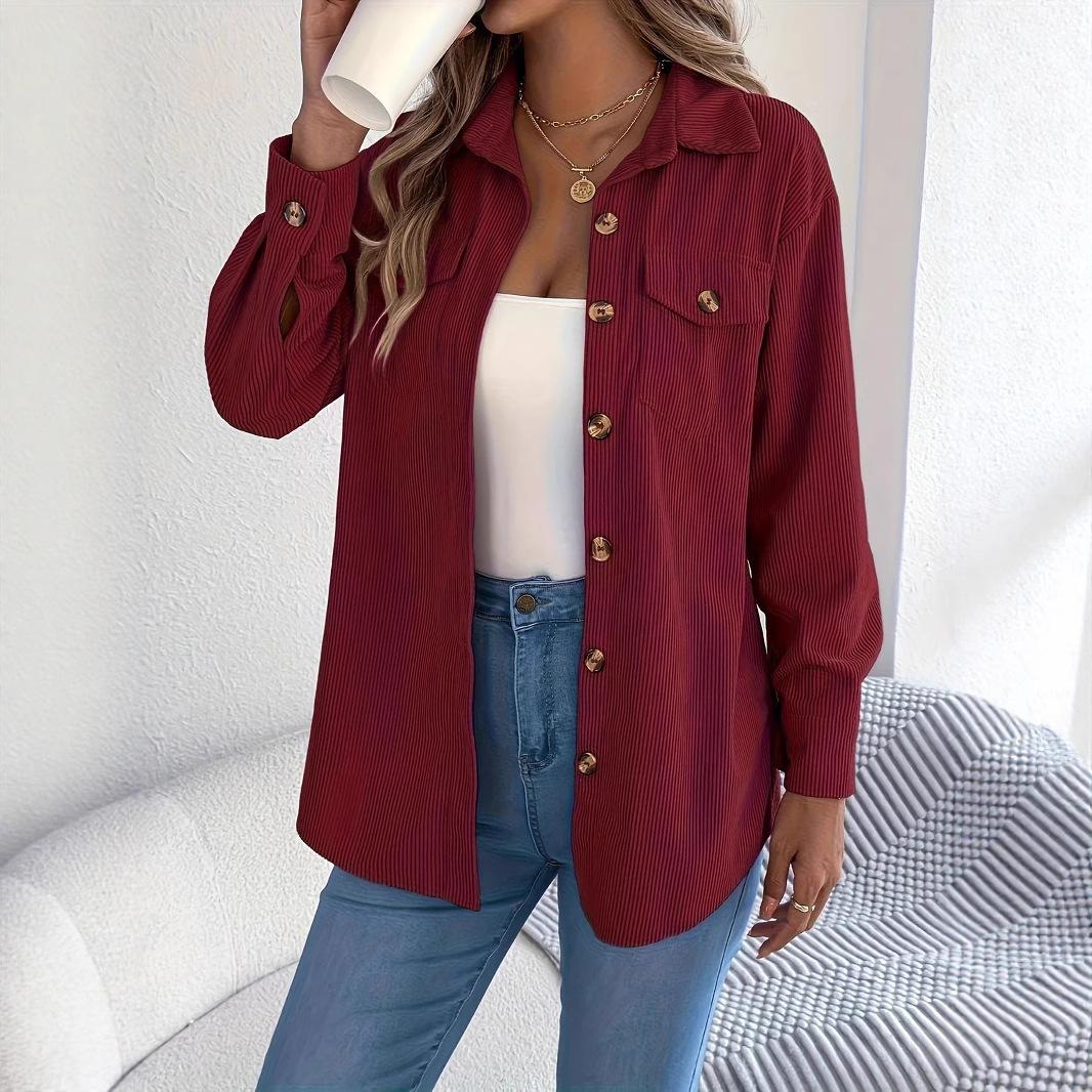 Trendy Corduroy Shirt Jacket Women Oversized Fall 3 Colors