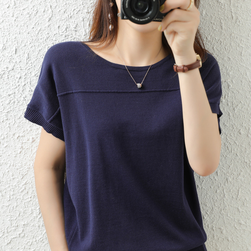 Women’s Cotton T-Shirt, Knit Cotton Tee, Relaxed Fit Shirt - Image 2
