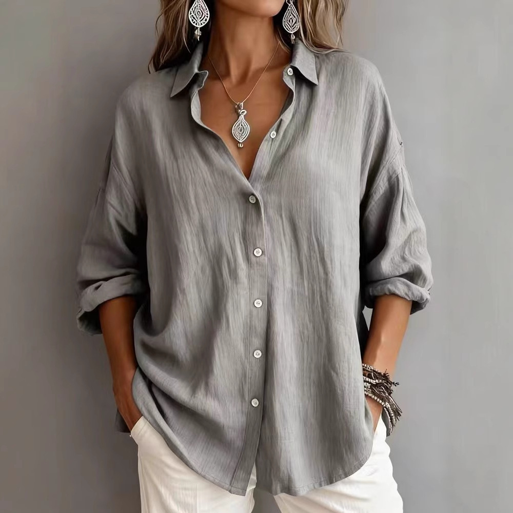 Serene Linen-Textured Button-Down Blouse | Refined Effortless Elegance - Image 4