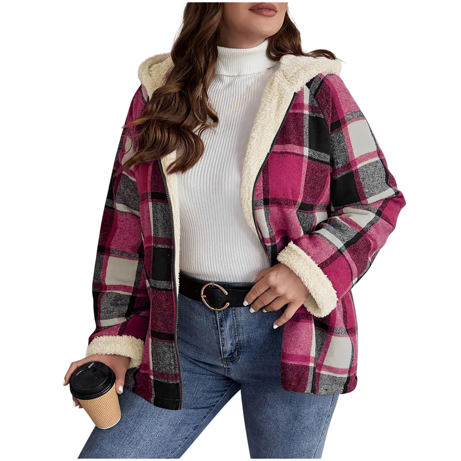 Sherpa Lined Jacket Women - Cozy Plaid 6 Colors - Image 6