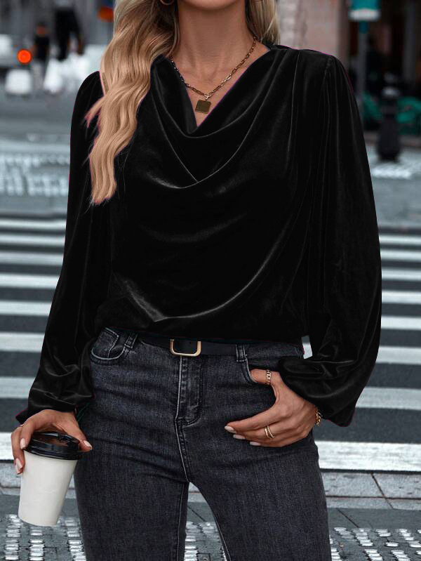 Velvet Cowl Neck Blouse: Elegant Comfortable Top - Image 10