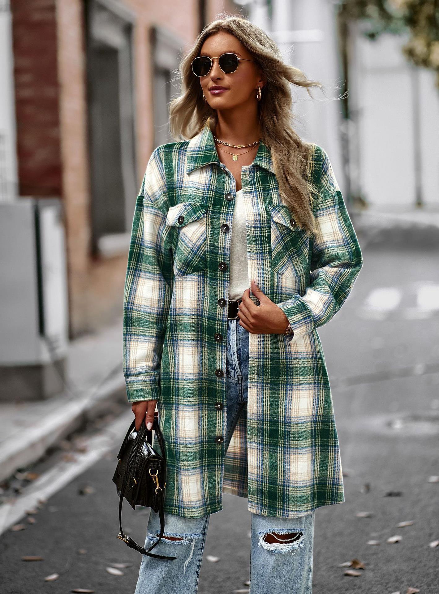 Women's Long Plaid Shirt Jacket - Image 4