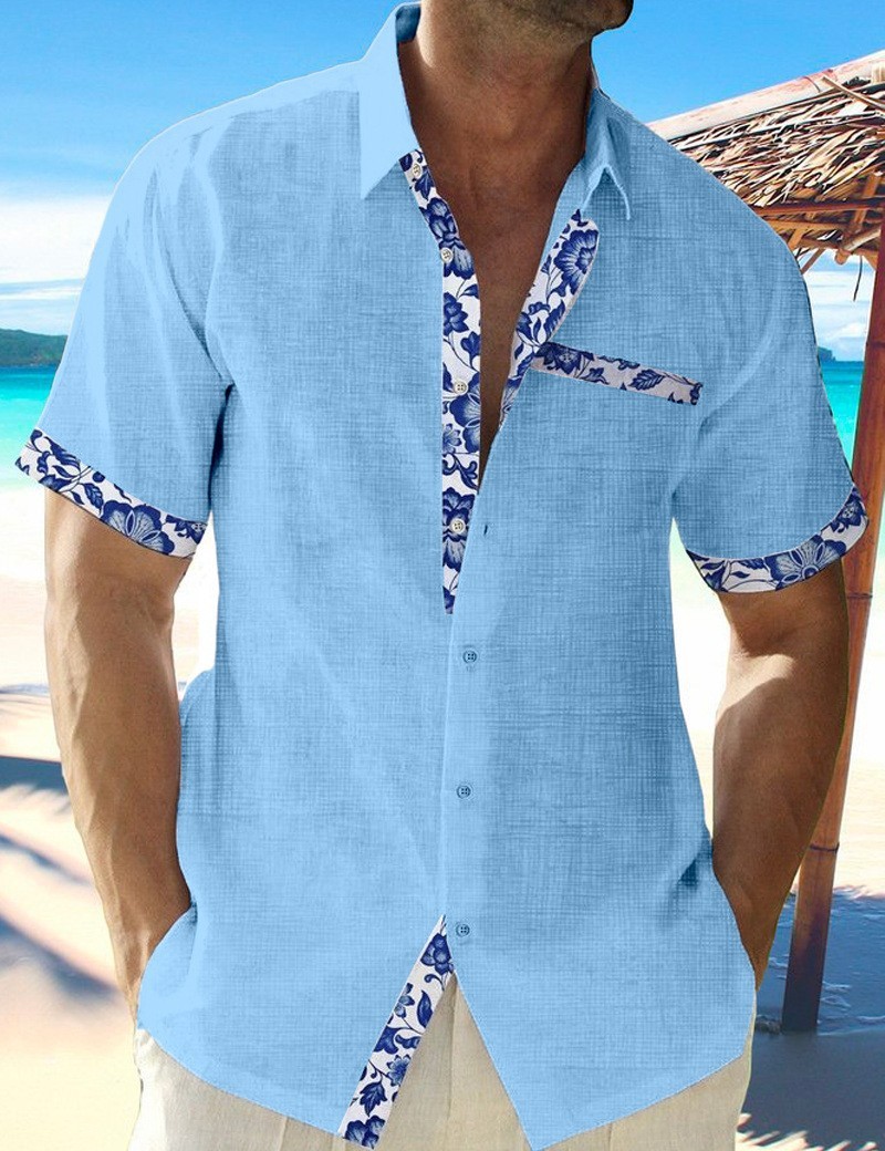 Men's Casual Button Down Shirt - Premium Effortless Floral Trim Beach Style (5 Colors) - Image 3