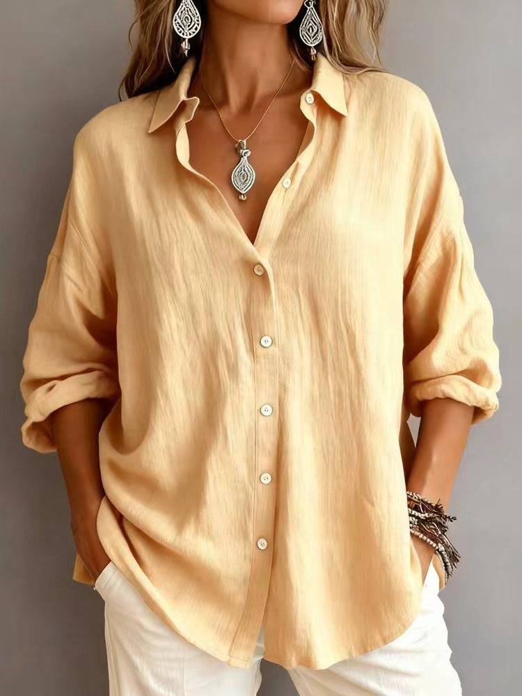 Serene Linen-Textured Button-Down Blouse | Refined Effortless Elegance - Image 2