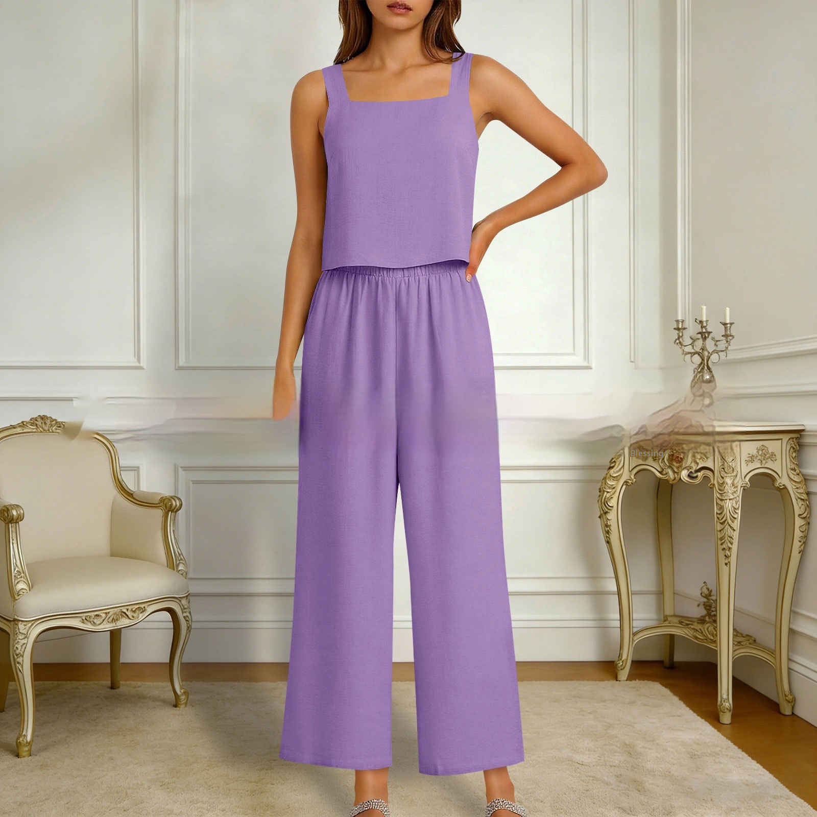 Wide-Leg Cropped Pants Set