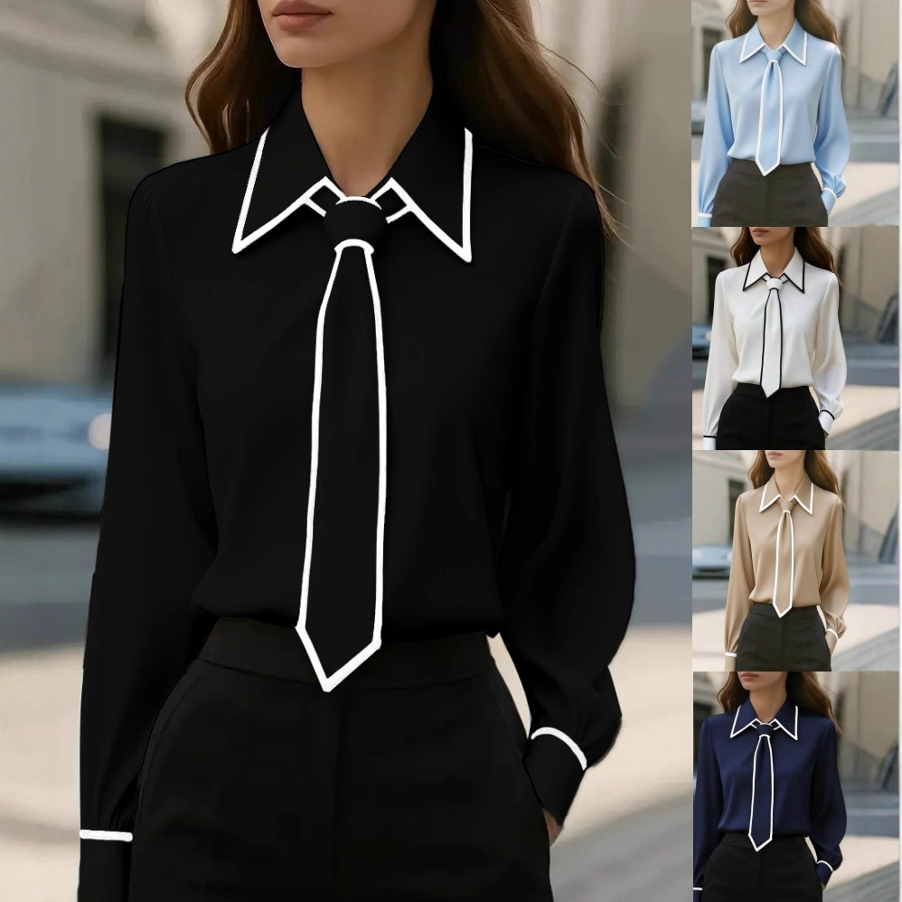 Women’s Elegant Work Blouse – Trendy Long Sleeve Office Top