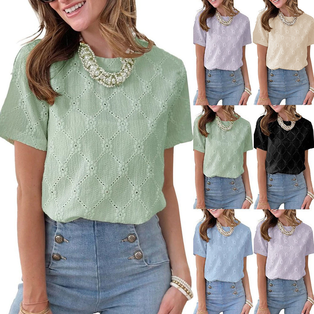 Diamond Eyelet Short Sleeve Top