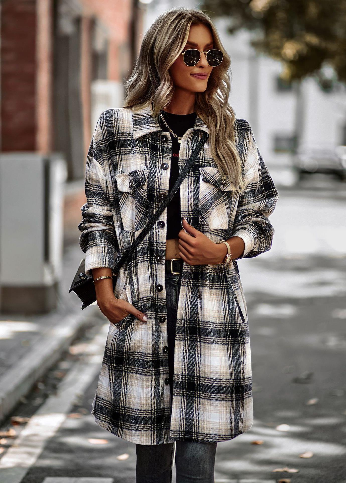 Women's Long Plaid Shirt Jacket - Image 3